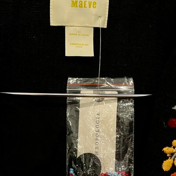 Anthropologie Maeve Ellen Embroidered Blazer Floral Black Cotton Size 12 New - Picture 6 of 9